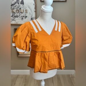 New! QUEEN OF SPARKLES Burnt Orange Jersey Peplum Top